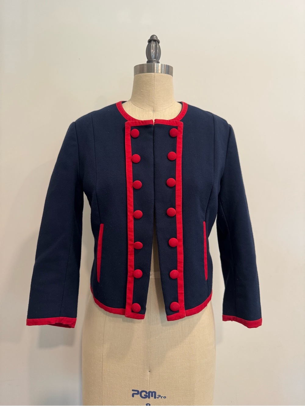 H&M Navy Jacket with Red Trim and Covered Buttons